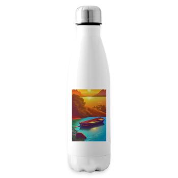 Landscape with lake, boat and mountains - Insulated Water Bottle - white - Right