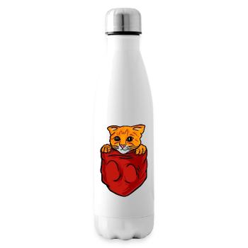 Chat dans une poche - chat dans sa poche - Bouteille isotherme - blanc - Droite
