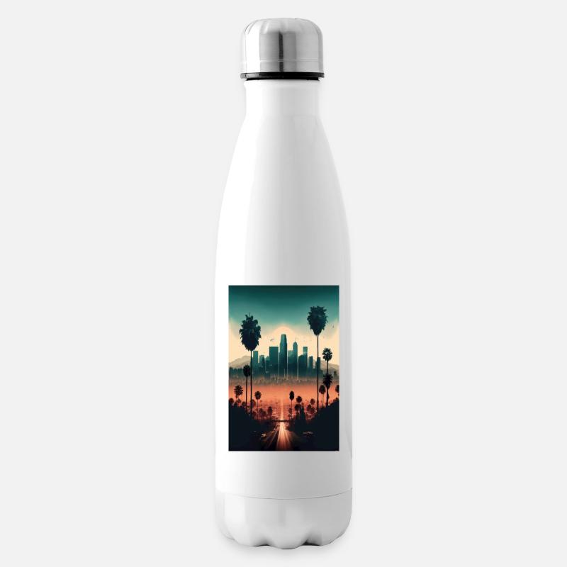Los Angeles Landschaft Palmen Skyline Hochhäuser - Isolierflasche - Weiß