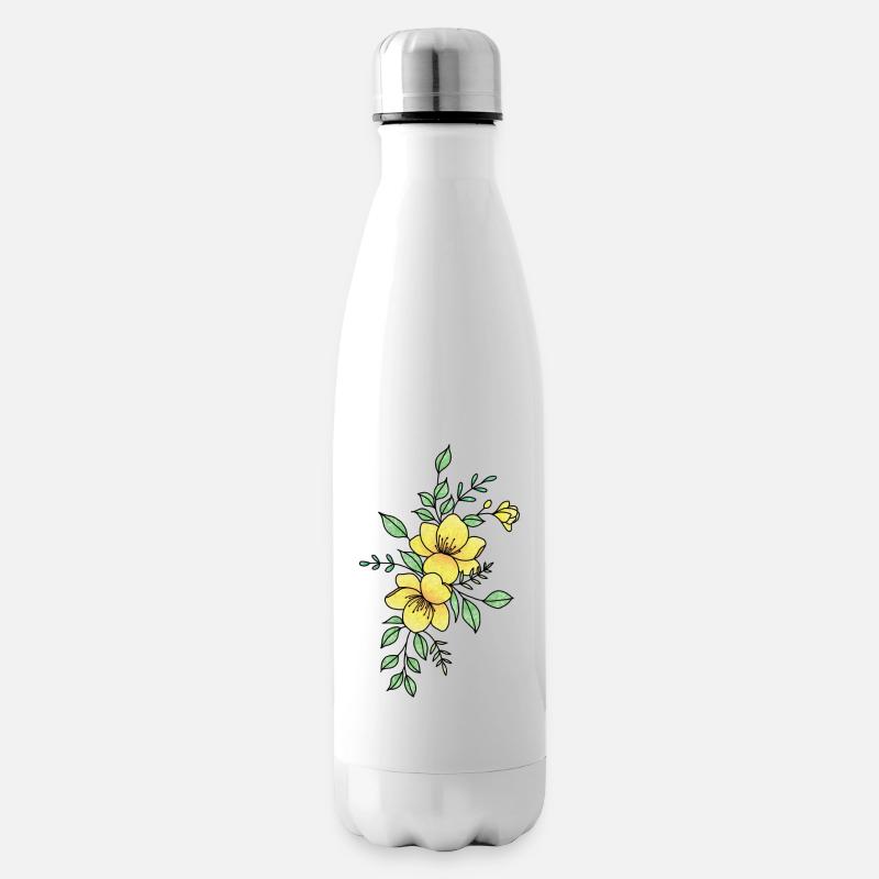 Fleur jaune orangé - Bouteille isotherme - blanc