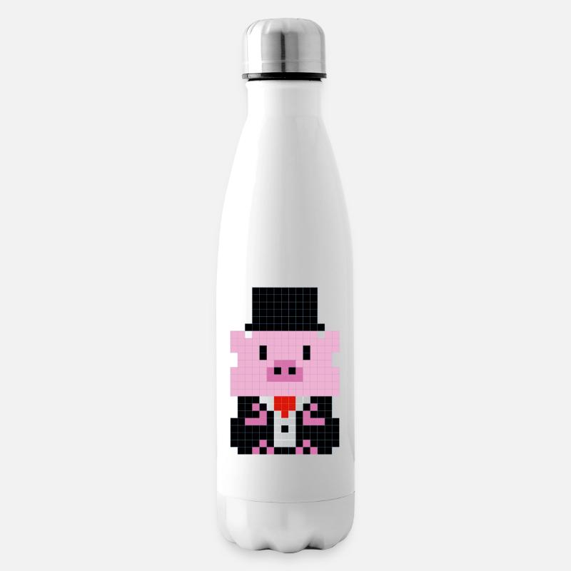 Ein kleines Schweinchen im pixeligen Anzug - Isolierflasche - Weiß