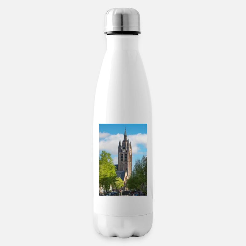 Vieille église (Oude Kerk) à Delft, Pays-Bas - Bouteille isotherme - blanc