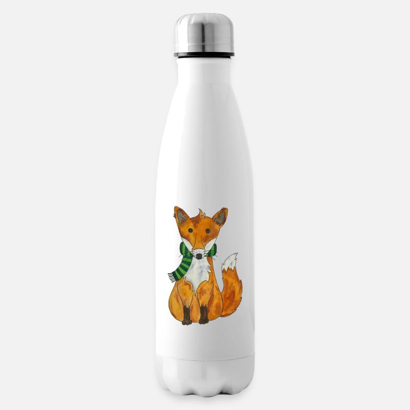 Kawaii Renard roux Mignon Écharpe d’hiver - Bouteille isotherme - blanc
