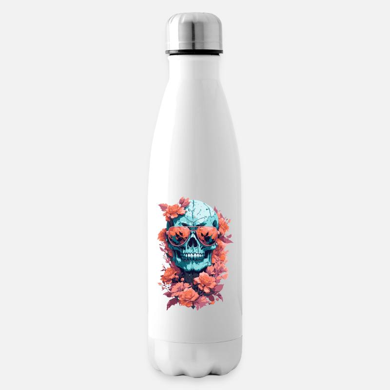 Crâne avec des lunettes et des fleurs d’automne - Bouteille isotherme - blanc