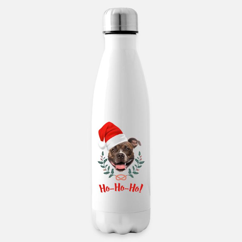 Tête de staffie bringé avec bonnet de père Noël - Bouteille isotherme - blanc