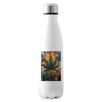 Graffiti Hemp Leaf Wall Art - Insulated Water Bottle - white - Right