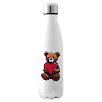 Teddybär mir Herz in den Händen - Isolierflasche - Weiß - Rechts