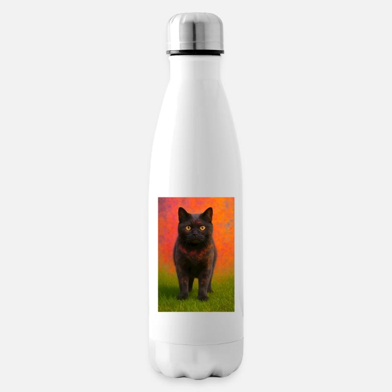 Chat de nuit avec explosion de couleurs en arrière-plan - Bouteille isotherme - blanc