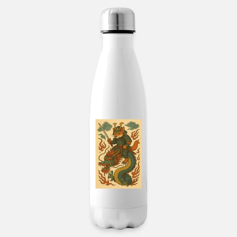 Fuchskrieger und Drachen in Kampfform - Isolierflasche - Weiß