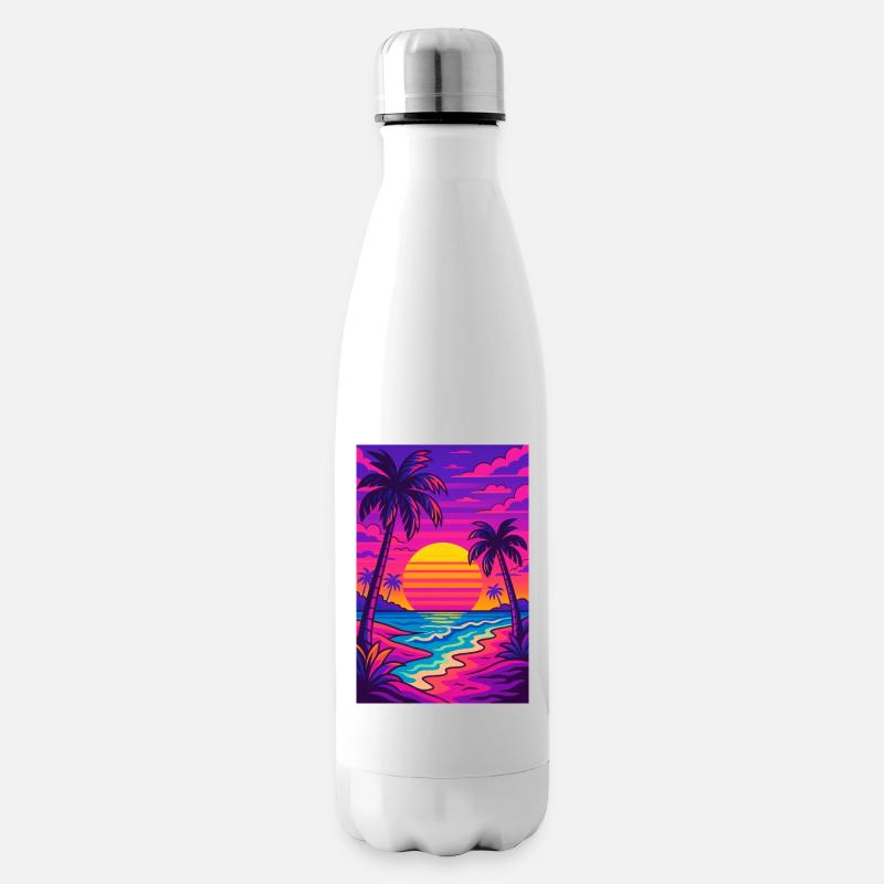 Retro-80er-Neon-Strand-Synthwave-Art - Isolierflasche - Weiß