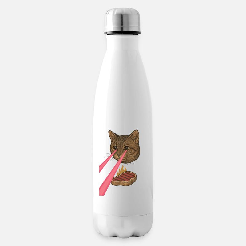 Laser Katze - Isolierflasche - Weiß