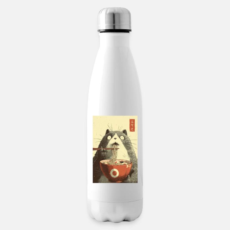 Chat choqué mangeant des ramen - Bouteille isotherme - blanc