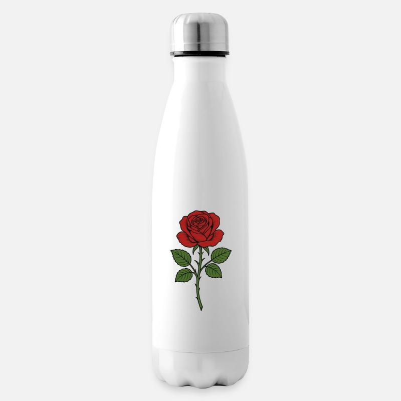 Erchianische Rose mit grünen Blättern - Isolierflasche - Weiß