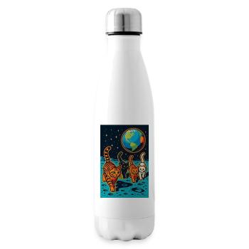 Cosmic Cats Lunar Adventure, Katzen auf dem Mond - Isolierflasche - Weiß - Rechts
