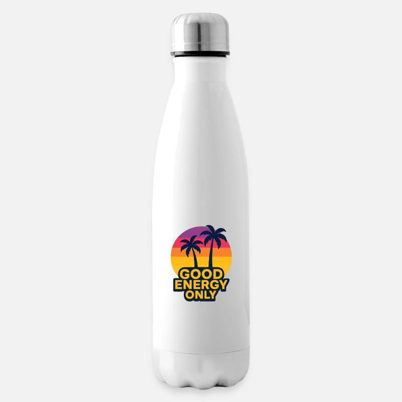 Sonnige Palmen mit Gute Energie Botschaft - Isolierflasche - Weiß