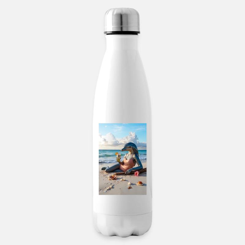 Humanoider Delfin am Strand - Isolierflasche - Weiß
