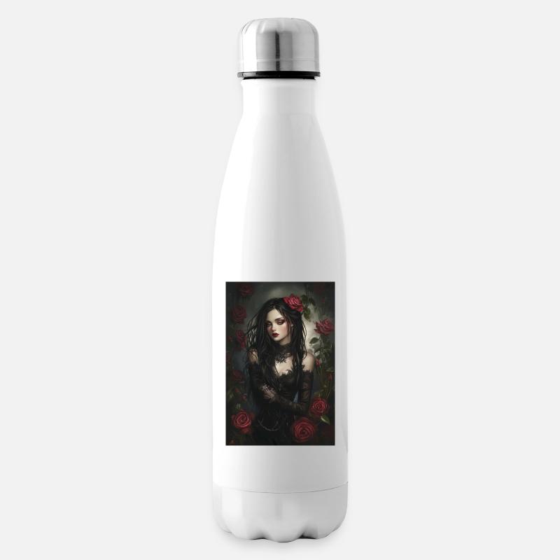 Élégance noire avec des accents de rose - Bouteille isotherme - blanc