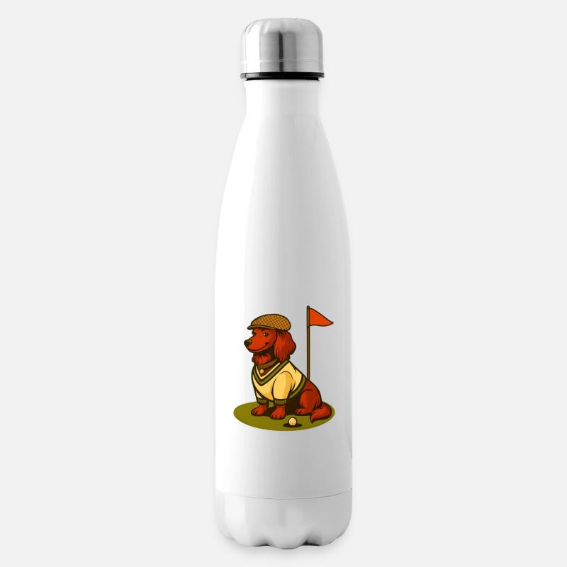 Golf Dackel im Retro-Outfit mit Fahne. - Isolierflasche - Weiß