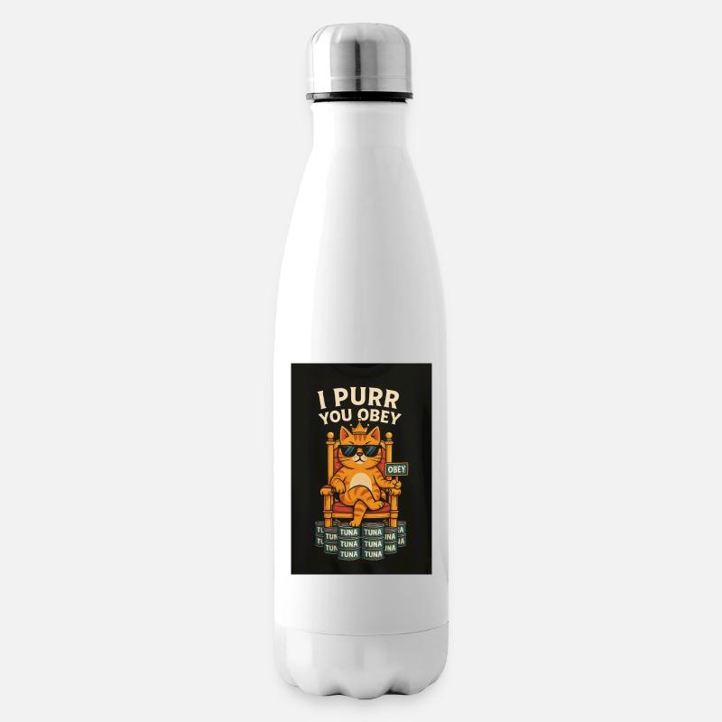 Cat King Commands with Tuna - Insulated Water Bottle - white
