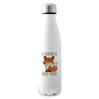 Clever Fox Cartoon, Sly Fox – Funny Cheeky - Insulated Water Bottle - white - Right