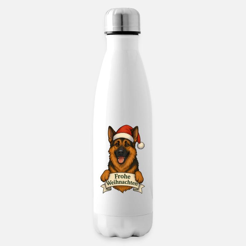 Weihnachtshund mit Santa Hut - Isolierflasche - Weiß