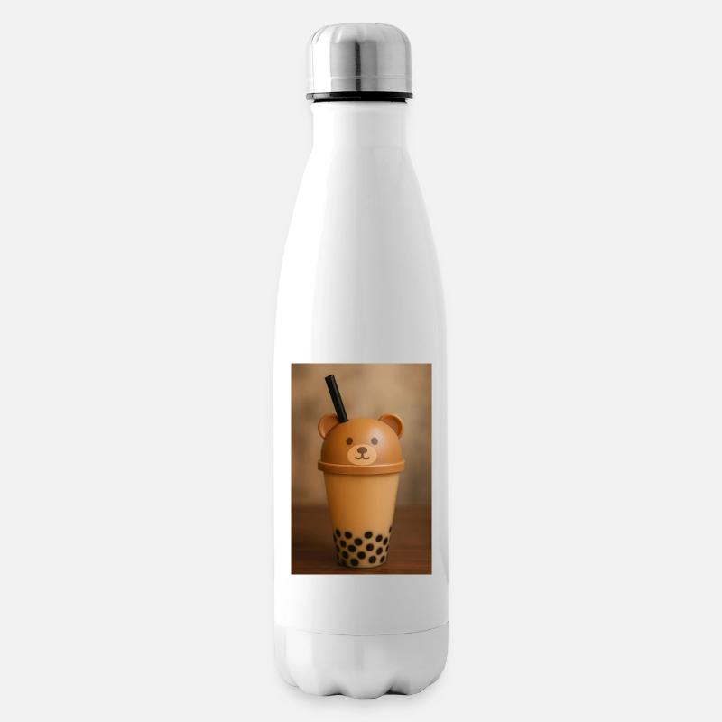 Bear Lid Bubble Tea Cup Design - Insulated Water Bottle - white