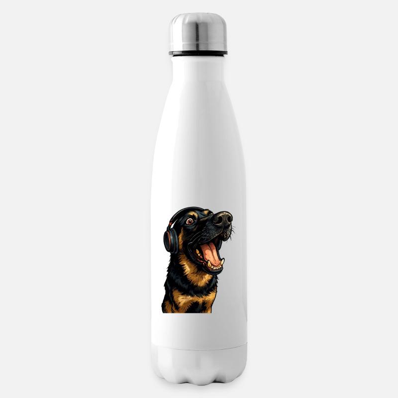 Kopfhörer-Rottweiler Portrait - Isolierflasche - Weiß