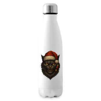 Schwarze Katze mit Weihnachtsmütze - Isolierflasche - Weiß - Rechts