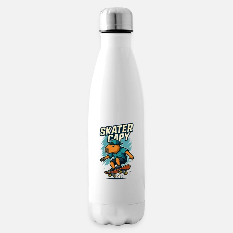 Skater Capy – Cool Capybara Skate - Isolierflasche - Weiß