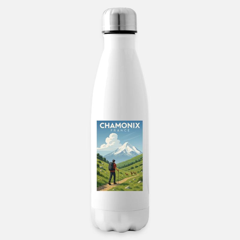Randonneurs alpins devant le Mont Blanc - Bouteille isotherme - blanc