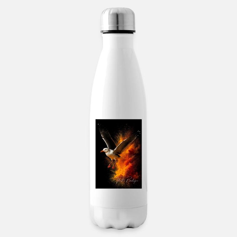 Möwenflug vor Feuerstaub - Isolierflasche - Weiß
