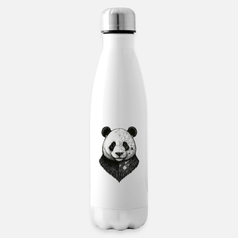 Panda Halb Geometrische Technologie - Isolierflasche - Weiß