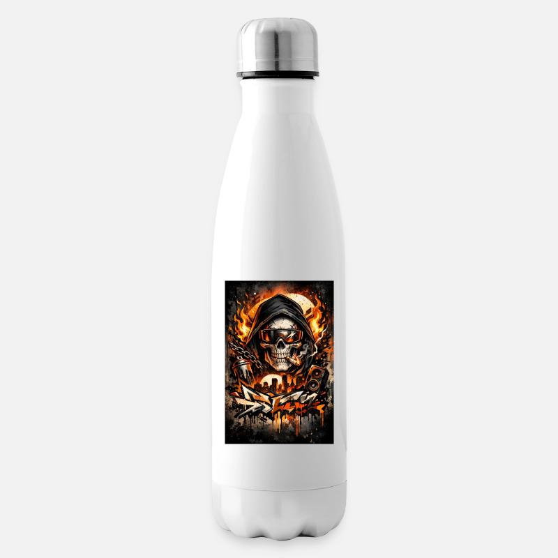Crâne urbain avec une silhouette en flammes - Bouteille isotherme - blanc