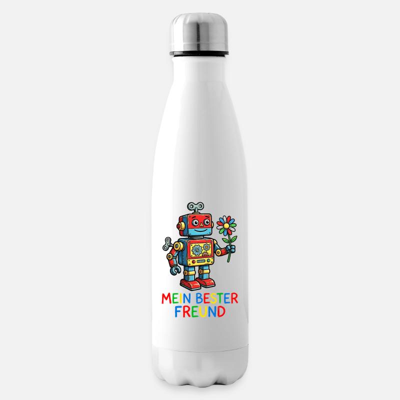Ami robot coloré avec une fleur - Bouteille isotherme - blanc