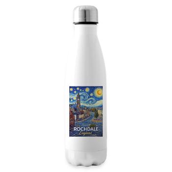 Rochdale England Starry Night Style Cityscape - Insulated Water Bottle - white - Right