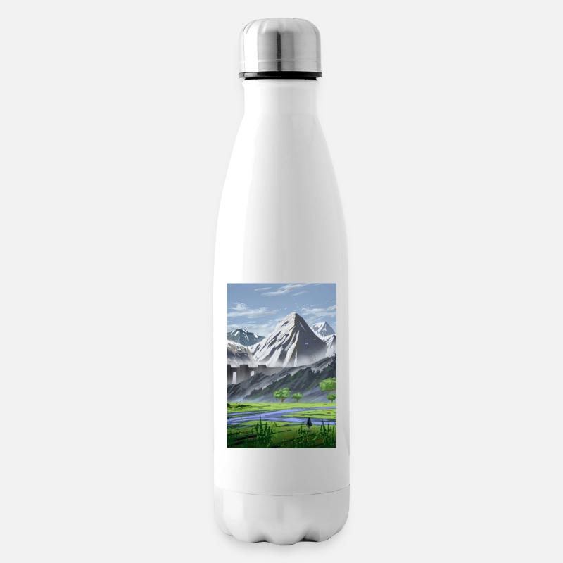 Montagnes alpines et vallée paisible - Bouteille isotherme - blanc