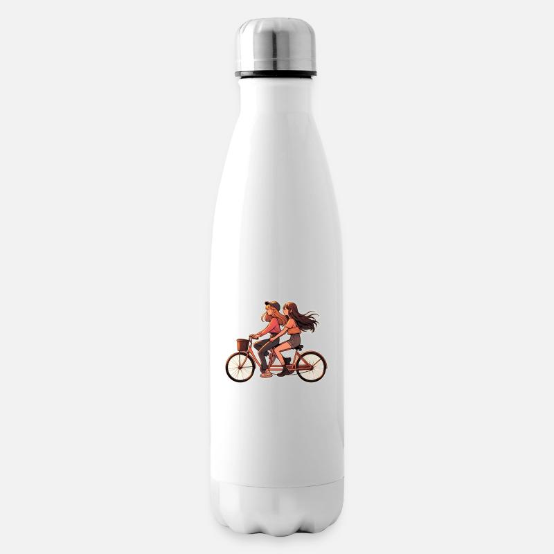 Deux filles montent en tandem - Bouteille isotherme - blanc