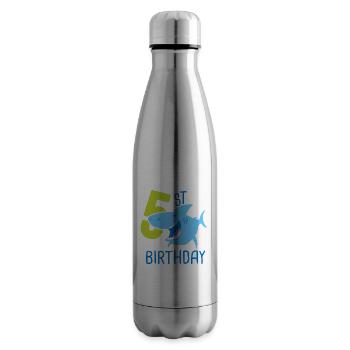 5th Birthday Boy 5 Year Old Shark - Insulated Water Bottle - silver - Right