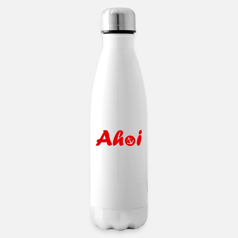 Ahoi Schriftzug mit Anker rot - Isolierflasche - Weiß