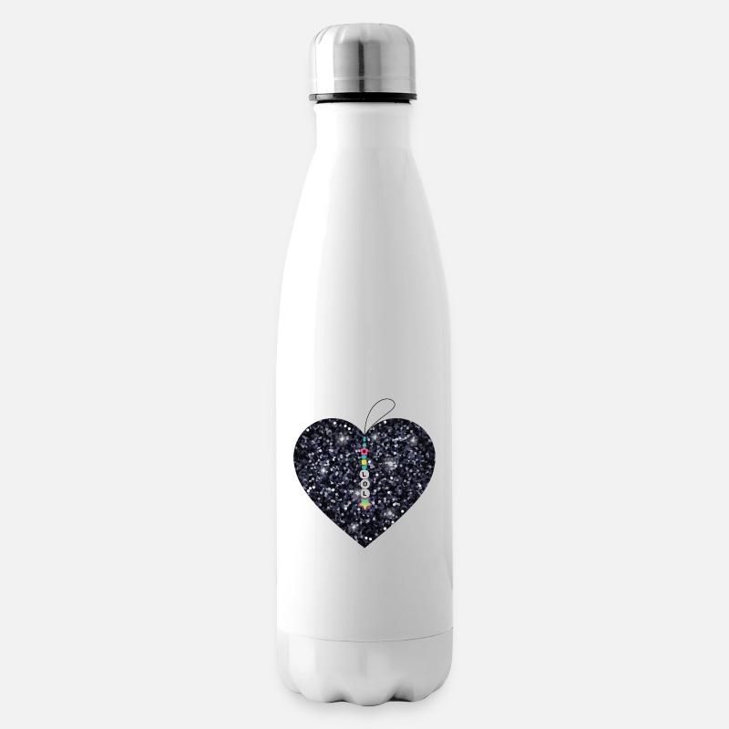 Glitzerndes schwarzes Herz mit Anhänger Strass - Isolierflasche - Weiß