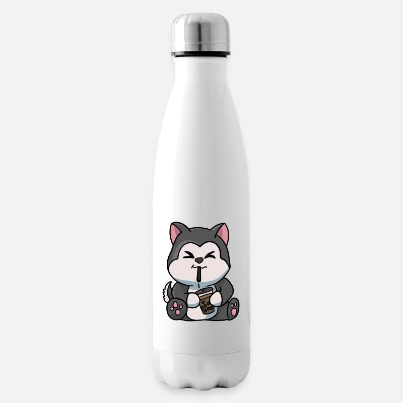 Anime Kawaii Bubble Tea Drinking Husky Hand Drawn - Insulated Water Bottle - white