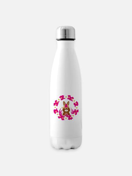 Hase mit viel Blumen in Pink und Weiß. - Isolierflasche - Weiß