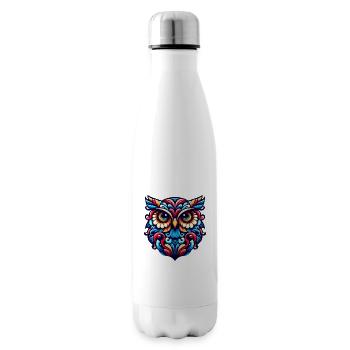 OWL EAGLE OWL BIRD OF PREY TAWNY OWL FEATHER RAINBOW COLORFUL - Insulated Water Bottle - white - Right
