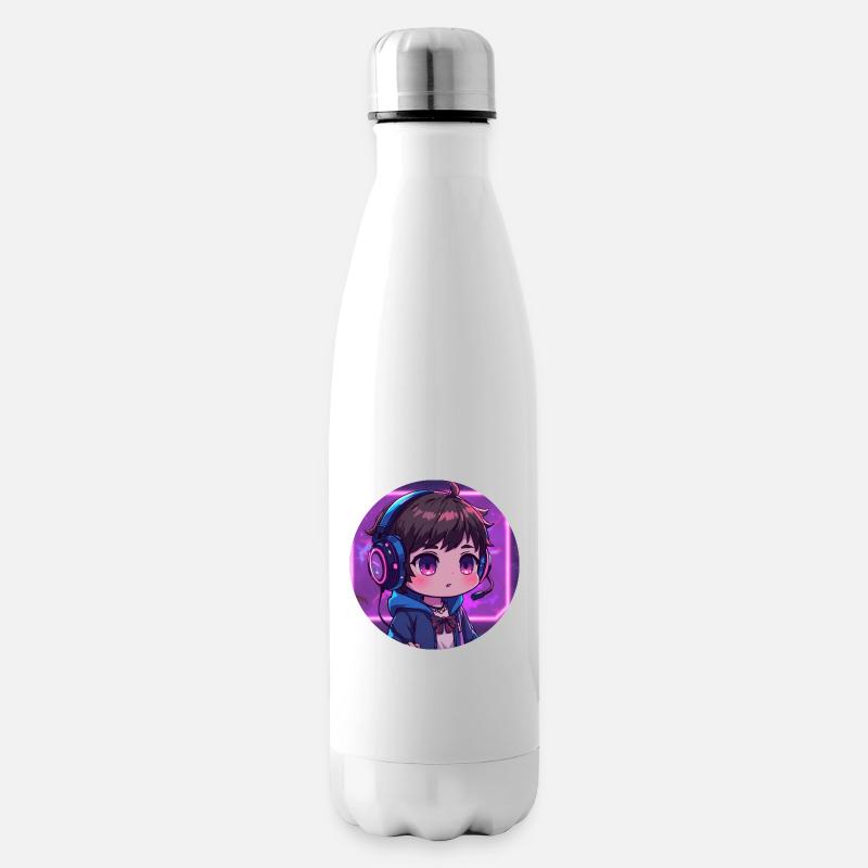 Neon Gaming Chibi mit Kopfhörern - Isolierflasche - Weiß