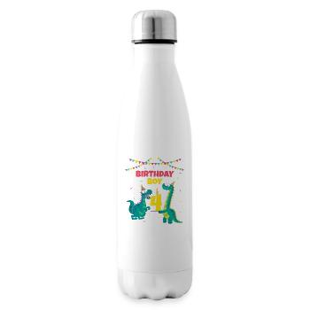 Birthday Child 4 Dinosaur T-rex Dino Lover - Insulated Water Bottle - white - Right