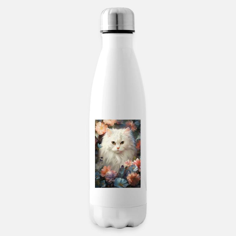 Katze im Blumenbeet - Isolierflasche - Weiß