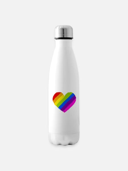 Pride Regenbogen Herz - Isolierflasche - Weiß