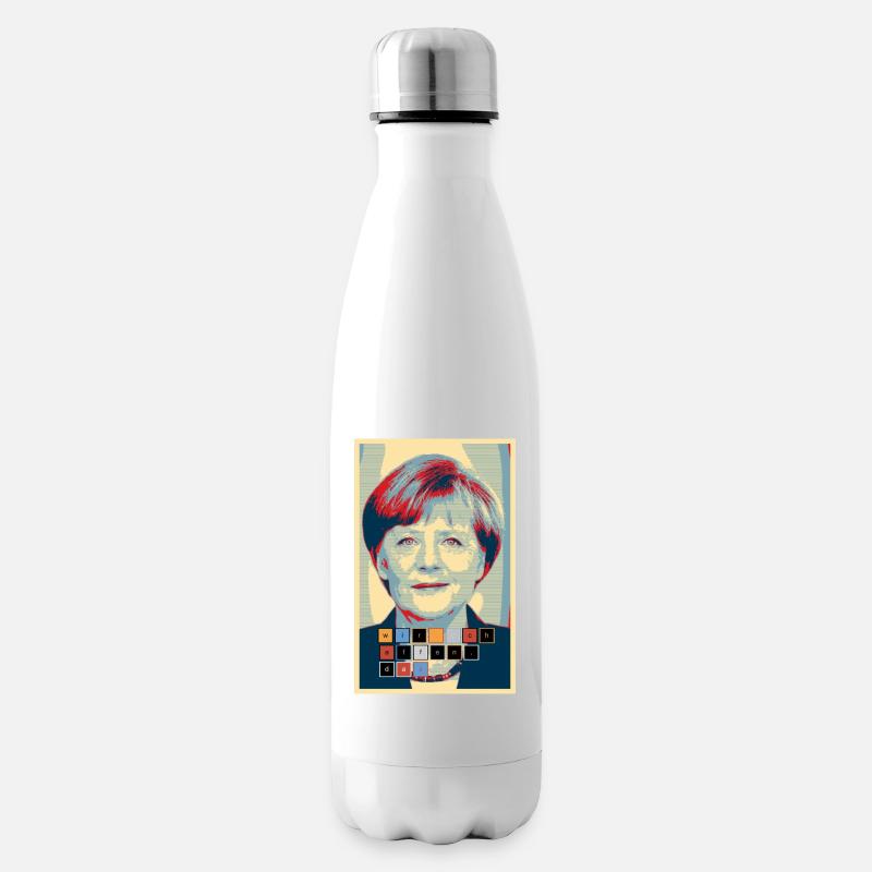 Angela Merkel im Hope-Design wir-schaffen-das - Isolierflasche - Weiß