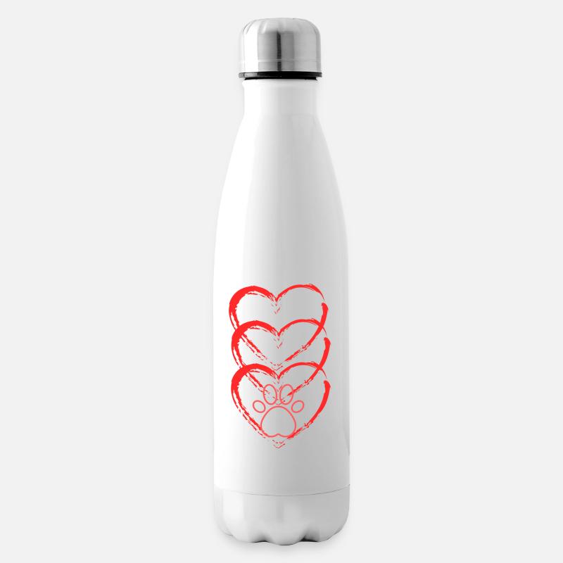 rotes Herz mit Pfote - Isolierflasche - Weiß
