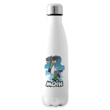 Möwe mit Regenschirm und Gummistiefel - Moin - Isolierflasche - Weiß - Rechts